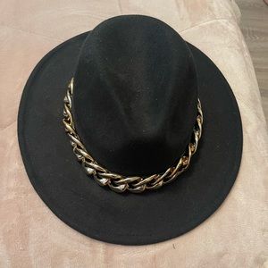 Fedora hat with gold link chain